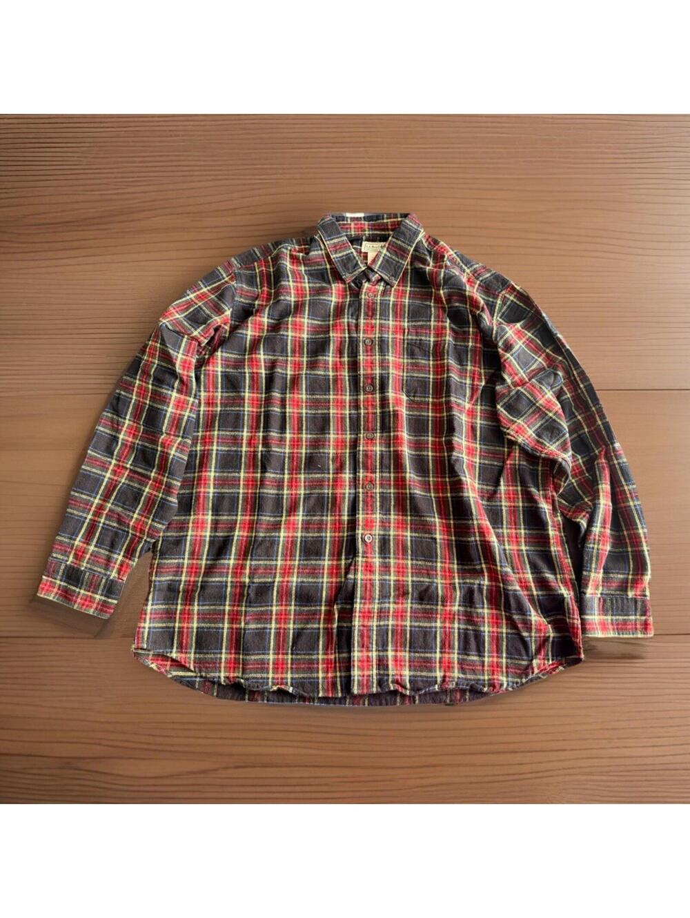 Vintage LL Bean Cotton Flannel Shirt Button Up Plaid Red Black Mens Xl